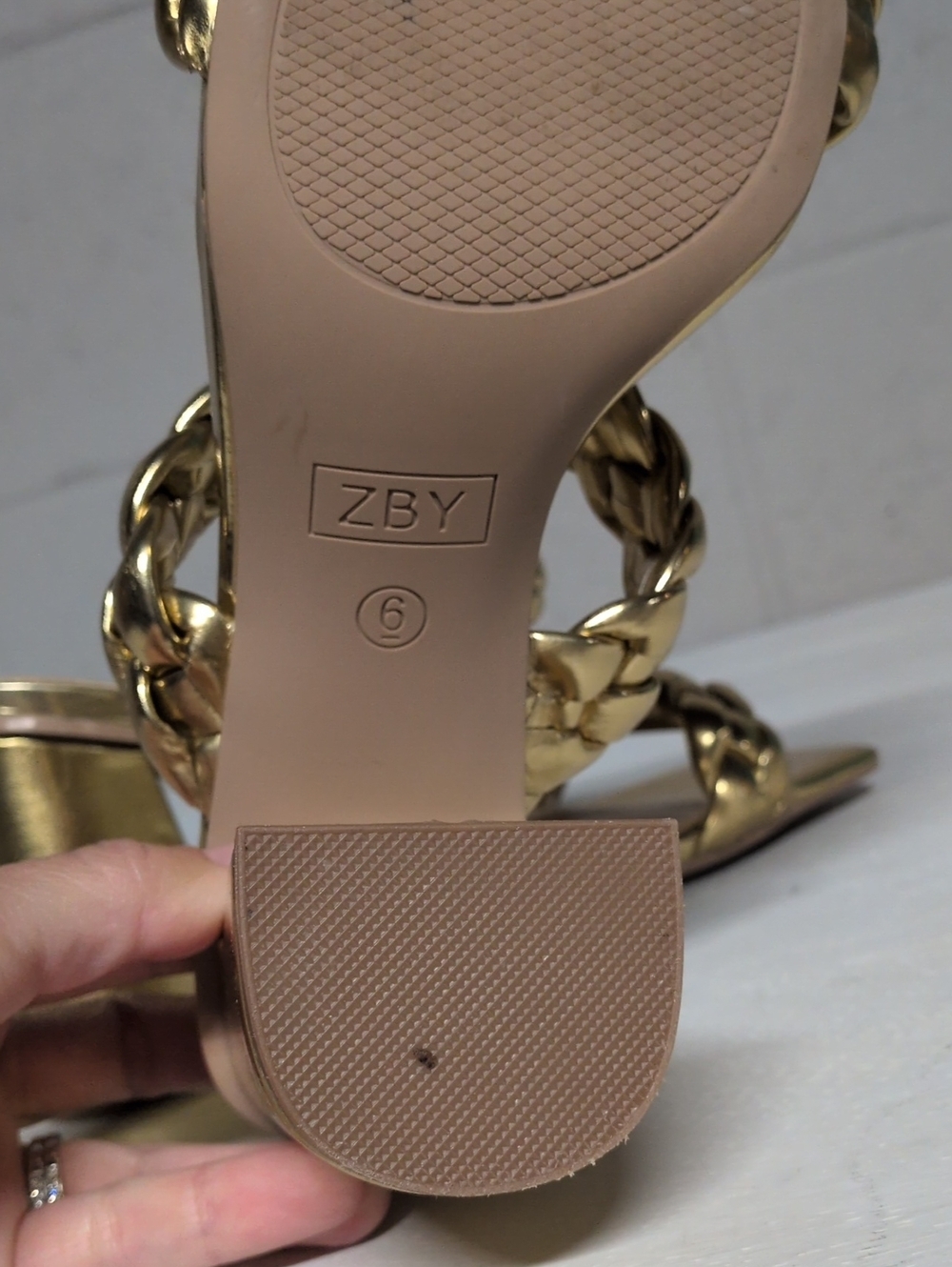 Metallic Gold Braided Strap Block Heel Sandal Size 6 - Picture 6 of 6